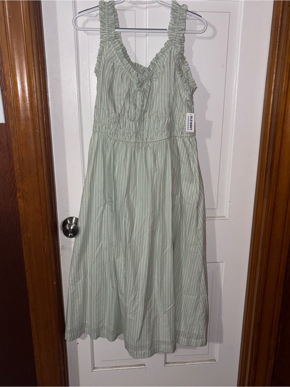 Old Navy Light Green Striped Sundress with Ruffle Straps